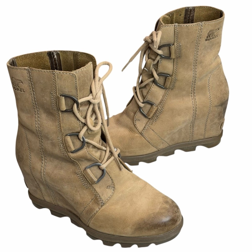 Sorel Joan Of Arctic Wedge Boots Womens 8 Ash Brown Waterproof Chunky Lug Sole